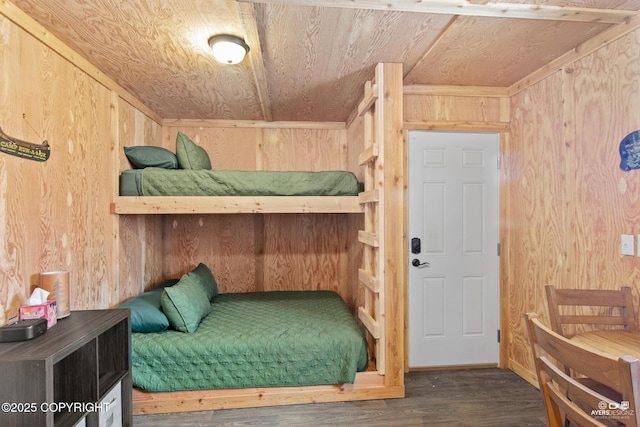 35376 Betty Lou Dr, Sterling, AK 99672 - bedroom with wooden walls, wood ceiling, and wood finished floors