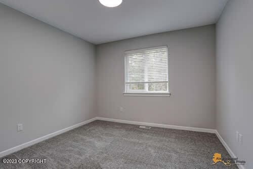 carpeted spare room featuring baseboards