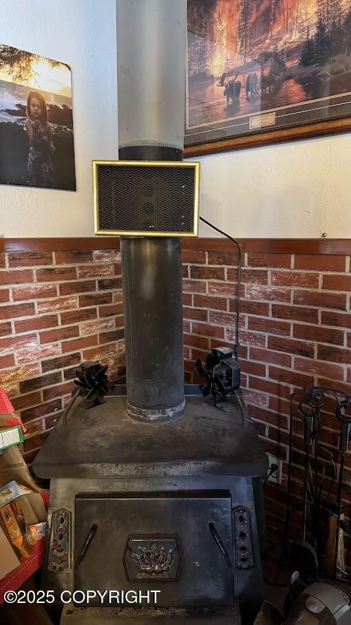 room details featuring a wood stove