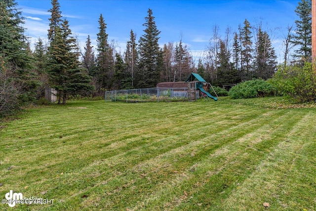 view of yard with a playground