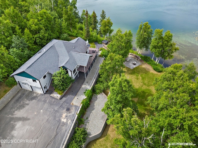 aerial view with a water view