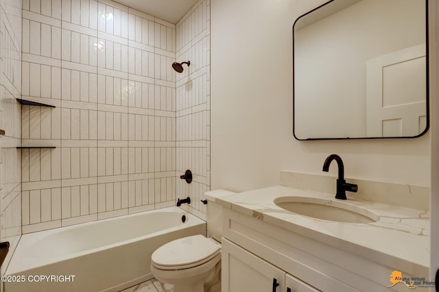 full bath featuring shower / bathtub combination, toilet, and vanity