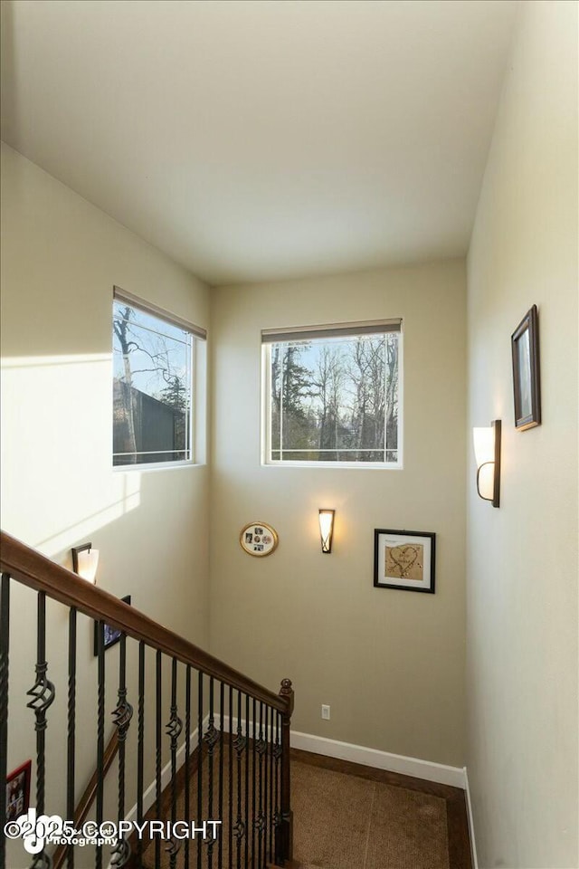 stairs featuring a healthy amount of sunlight and baseboards