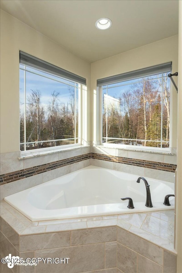 bathroom featuring a garden tub and a wealth of natural light