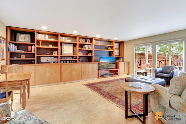 living room featuring recessed lighting