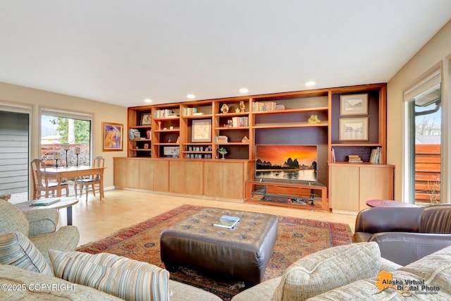 living area with recessed lighting