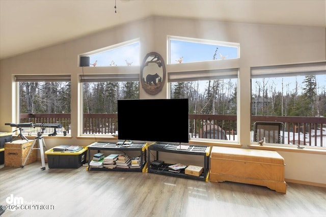 sunroom / solarium featuring lofted ceiling