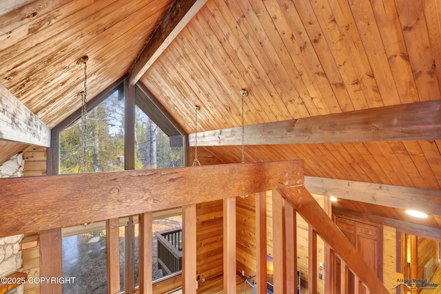 interior space featuring beam ceiling and wood ceiling