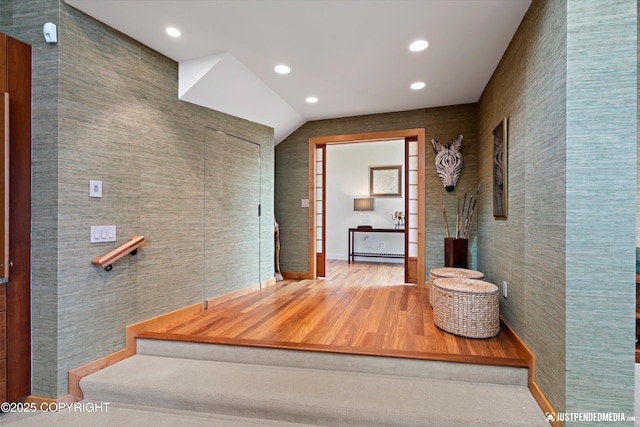 1665 Bob Atwood Cir, Anchorage, AK 99517 - interior space featuring tile walls, wood finished floors, and recessed lighting