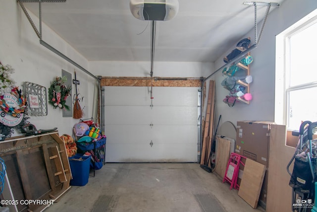 garage with a garage door opener