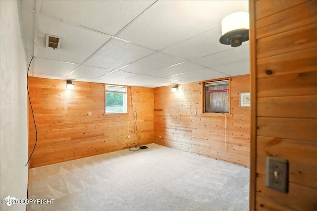 24508 Reese Rd, Chugiak, AK 99567 - below grade area featuring wood walls, carpet floors, and a paneled ceiling