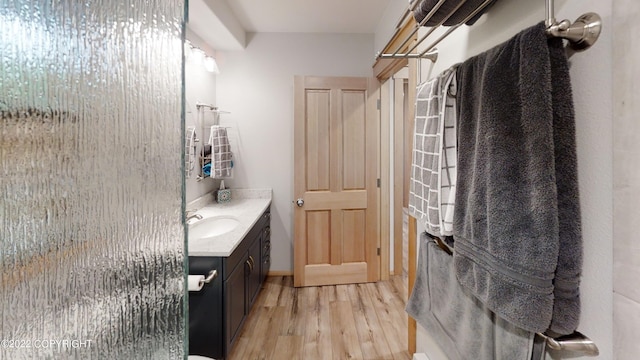 bathroom featuring vanity and wood finished floors