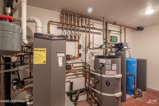 utility room featuring strapped water heater