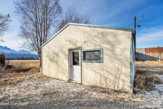 view of outdoor structure featuring a mountain view