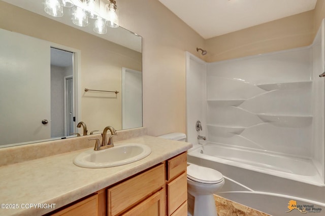 full bathroom with vanity, toilet, and tub / shower combination