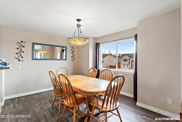 dining room featuring baseboards and dark wood-style flooring