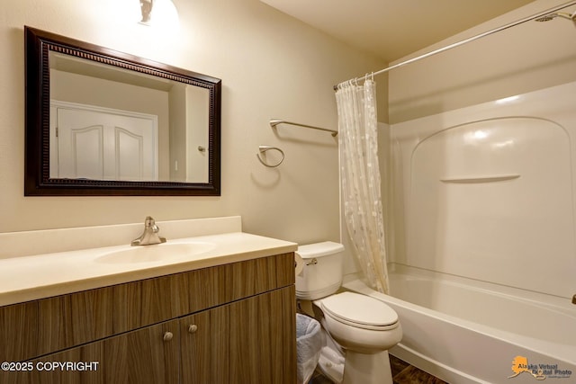 1091 Northpointe Bluff Dr, Anchorage, AK 99501 - full bath featuring vanity, shower / tub combo, and wood finished floors