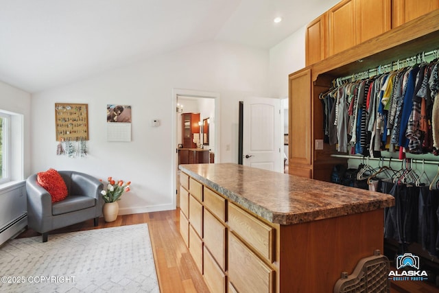 19136 S Birchwood Loop Rd, Chugiak, AK 99567 - spacious closet featuring lofted ceiling, light wood-style floors, and a baseboard heating unit
