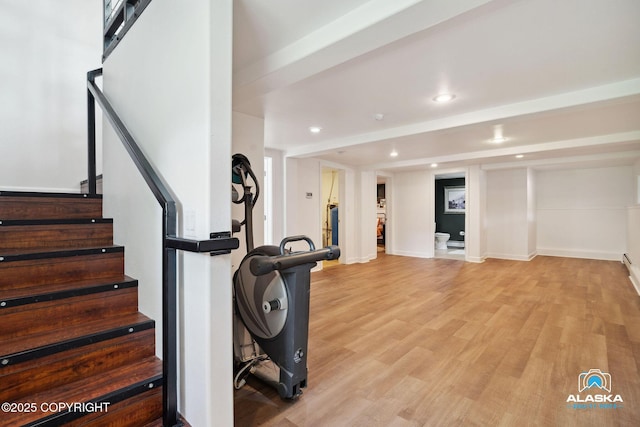 19136 S Birchwood Loop Rd, Chugiak, AK 99567 - workout area featuring light wood-style flooring, recessed lighting, and baseboards