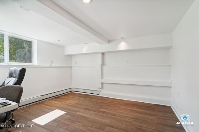 19136 S Birchwood Loop Rd, Chugiak, AK 99567 - unfurnished office with a baseboard radiator and wood finished floors