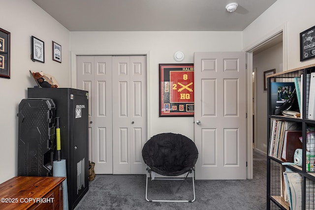 sitting room featuring carpet flooring