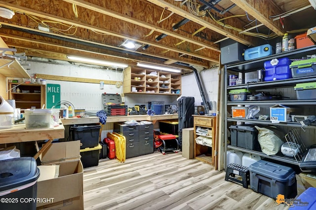 unfinished basement with wood finished floors