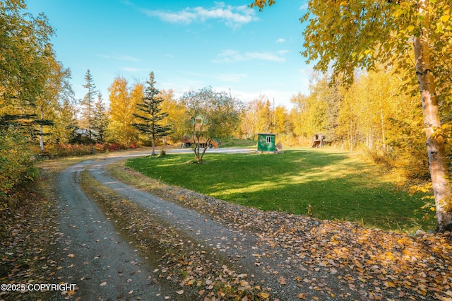 view of property's community with a yard