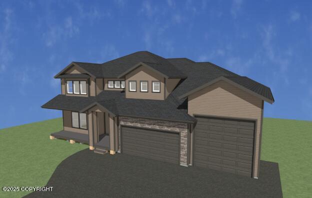 view of front of house featuring a garage, stone siding, and driveway