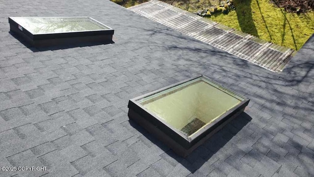 details featuring roof with shingles