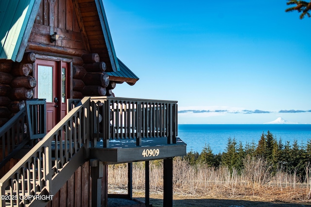 exterior space featuring a water view