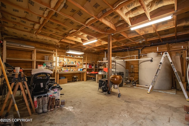 garage with a workshop area