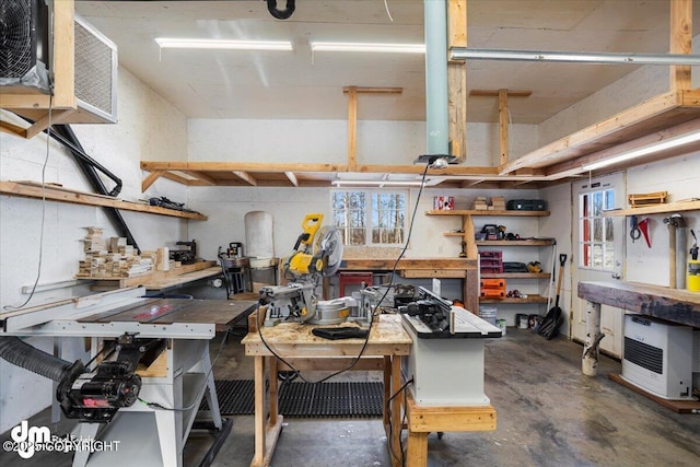 basement featuring a workshop area