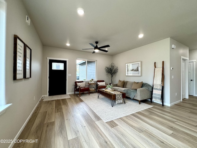 698 Wortham Ave, Kenai, AK 99611 - living room featuring light wood finished floors, ceiling fan, and recessed lighting