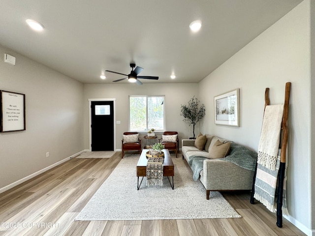698 Wortham Ave, Kenai, AK 99611 - living room with light wood-type flooring, ceiling fan, and recessed lighting