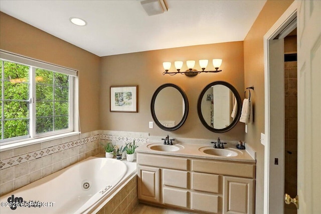 19016 Mountain Point Cir, Eagle River, AK 99577 - bathroom featuring a jetted tub and double vanity