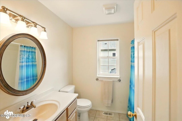 19016 Mountain Point Cir, Eagle River, AK 99577 - full bathroom with toilet, tile patterned flooring, vanity, a shower with shower curtain, and baseboards