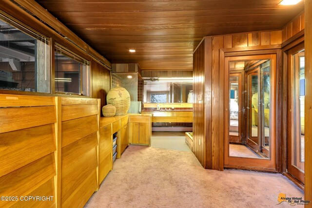 204 E 15th Ave, Anchorage, AK 99501 - relaxing sauna / steam room featuring wooden ceiling, carpet, and wooden walls