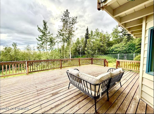 19440 Timberline Dr, Eagle River, AK 99577 - wooden deck featuring view of wooded area