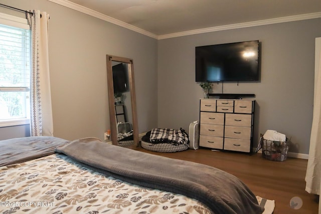 1468 Davison Rd, North Pole, AK 99705 - bedroom featuring baseboards, wood finished floors, ornamental molding, and multiple windows