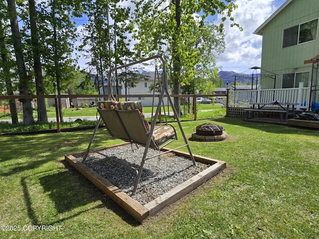 8041 Northwind Ave, Anchorage, AK 99504 - view of yard with a fire pit and a mountain view