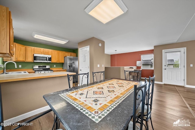 8041 Northwind Ave, Anchorage, AK 99504 - kitchen featuring appliances with stainless steel finishes, a sink, wood finished floors, baseboards, and light countertops