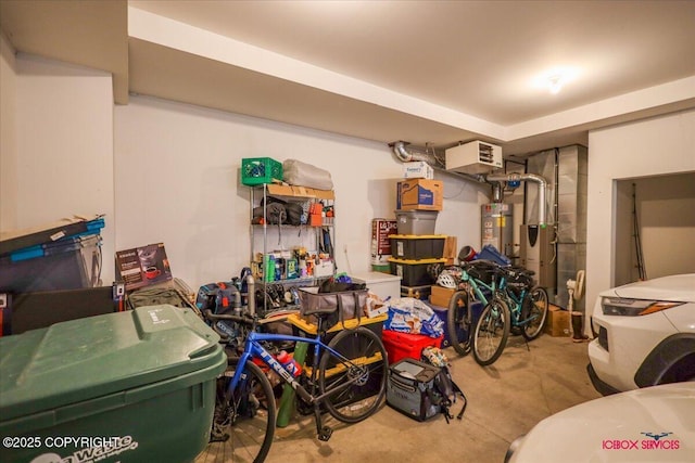 garage featuring secured water heater