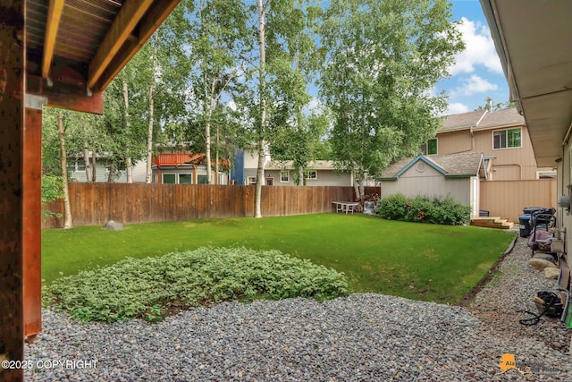 view of yard with a fenced backyard