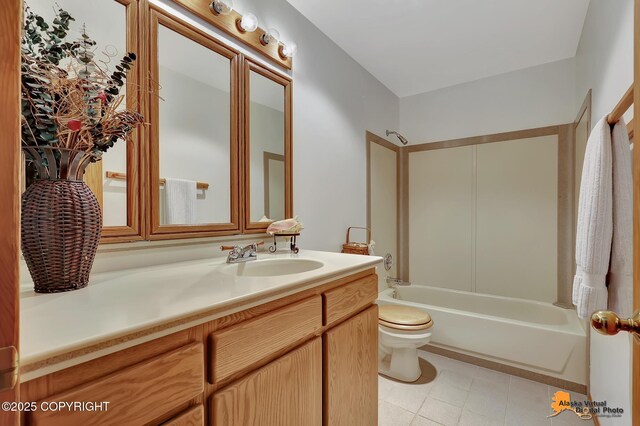 6517 S Becky Ln, Wasilla, AK 99652 - full bath with vanity, toilet, bathing tub / shower combination, and tile patterned floors