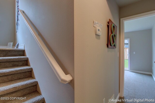300 Shageluk St, Anchorage, AK 99504 - stairway featuring baseboards and carpet flooring