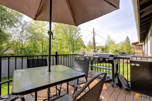 648 E 73rd Ave # 2, Anchorage, AK 99518 - wooden deck featuring outdoor dining space