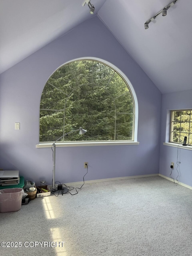 32945 Melanie Ln, Seward, AK 99664 - empty room with vaulted ceiling, rail lighting, and baseboards