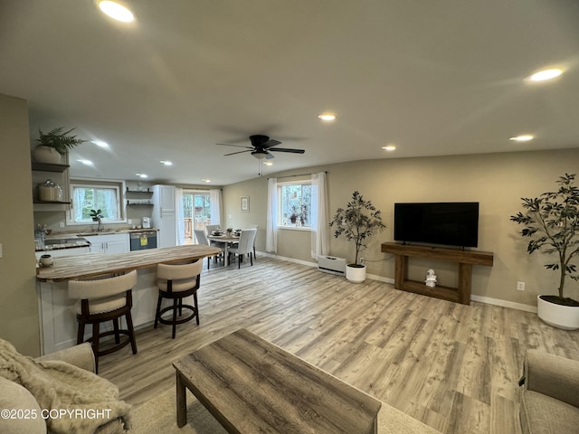140 Standard Dr, Kenai, AK 99611 - living area with recessed lighting, light wood-style flooring, a ceiling fan, and baseboards