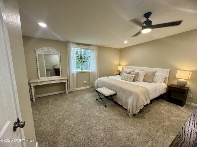 140 Standard Dr, Kenai, AK 99611 - bedroom with baseboards, carpet flooring, ceiling fan, and recessed lighting
