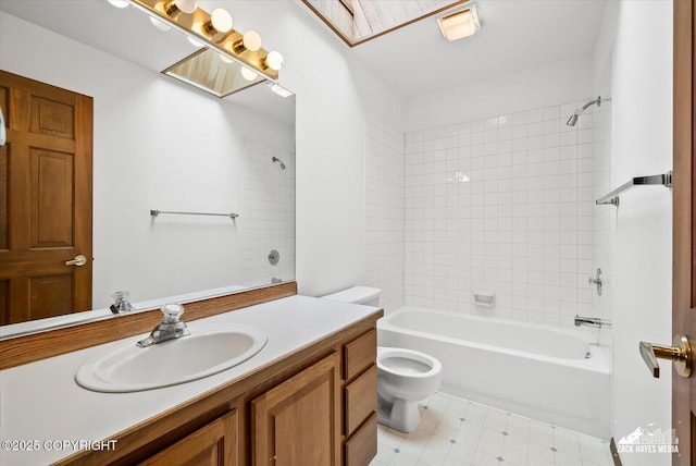 full bathroom featuring vanity, toilet, and shower / tub combination